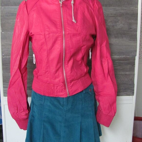 PALOMARES LADIES MAGENTA VEGAN LEATHER BOMBER JACKET - Picture 13 of 15